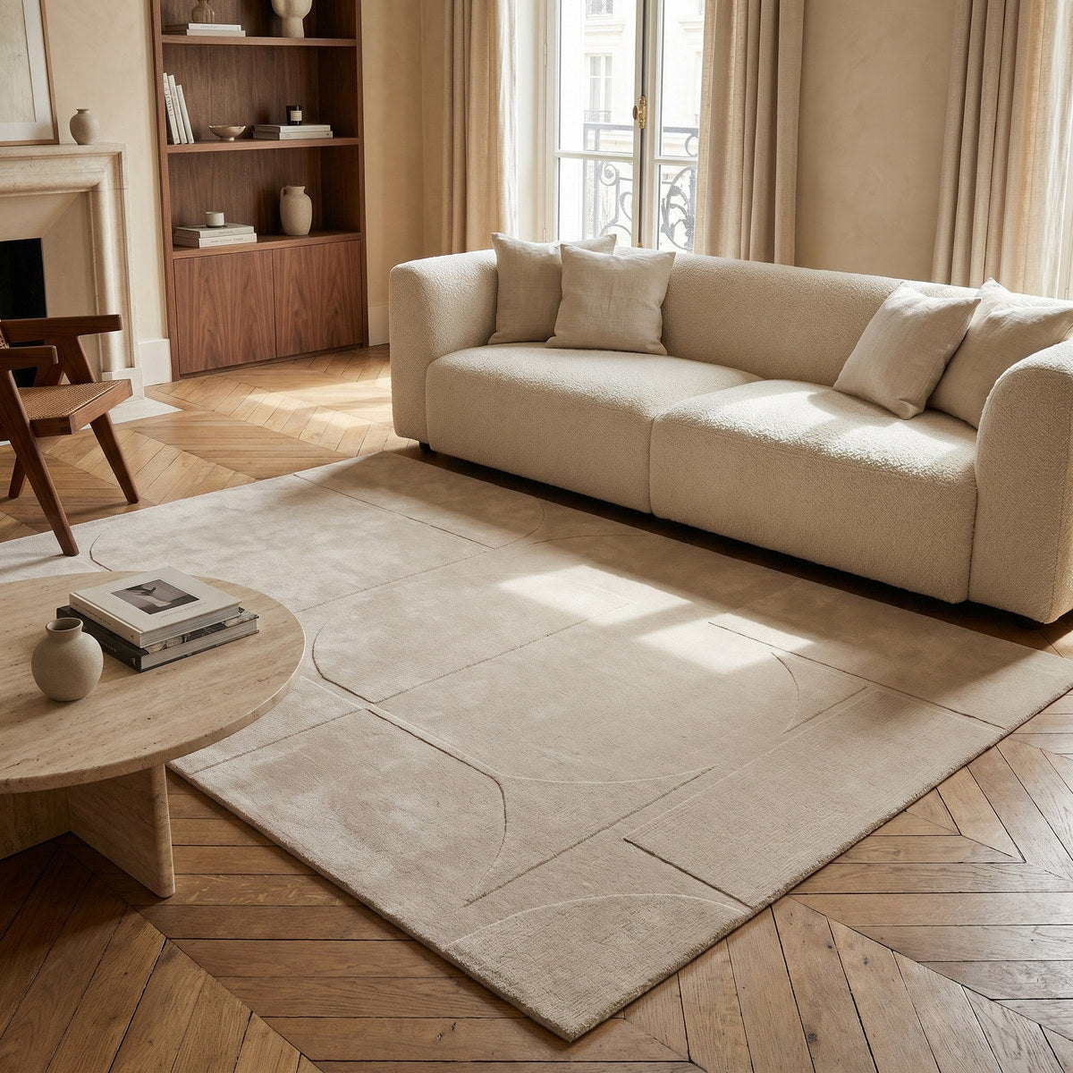 Tapis de salon en laine beige - Varenna - ambiance salon 1