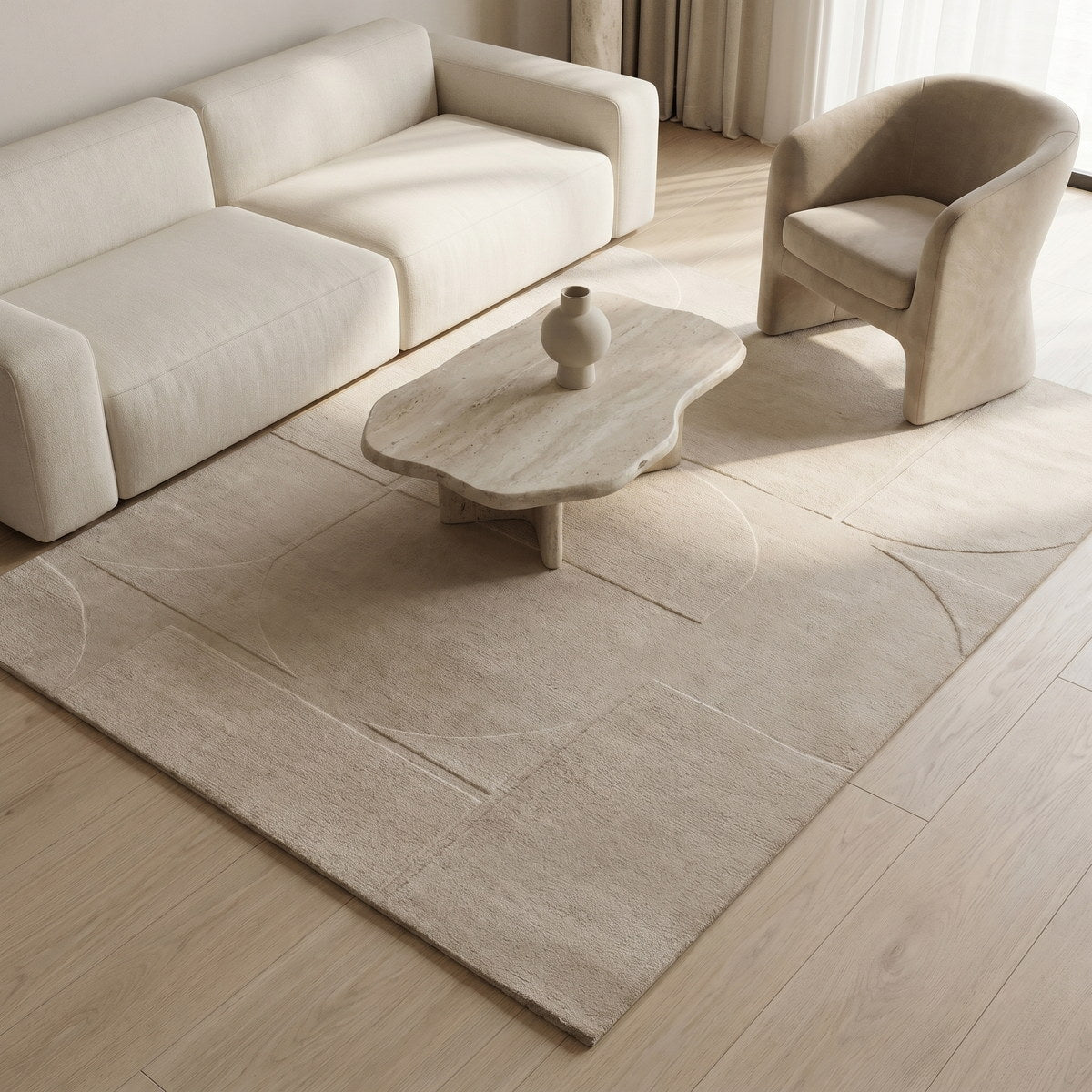 Tapis de salon en laine beige - Varenna - ambiance salon 2