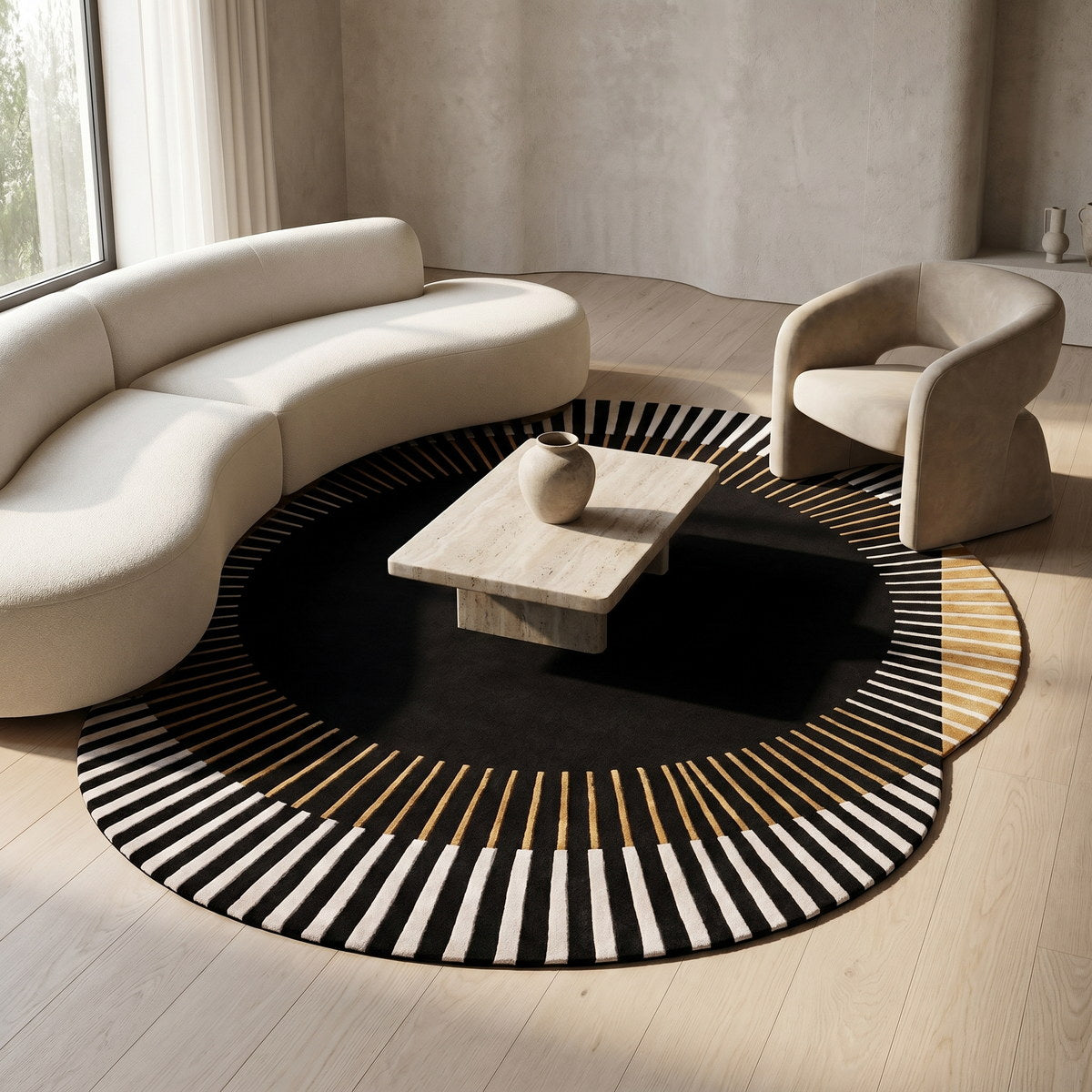 Tapis de salon en laine brun - Marsala - ambiance salon 2