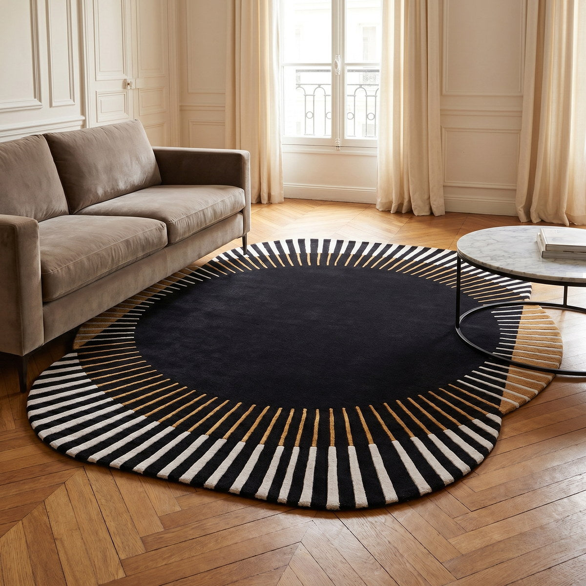 Tapis de salon en laine brun - Marsala - ambiance salon 3