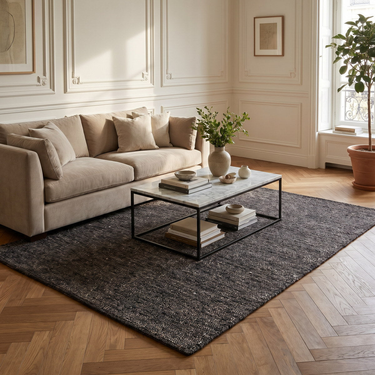 Tapis de salon en laine brun - Lunara - ambiance salon 3