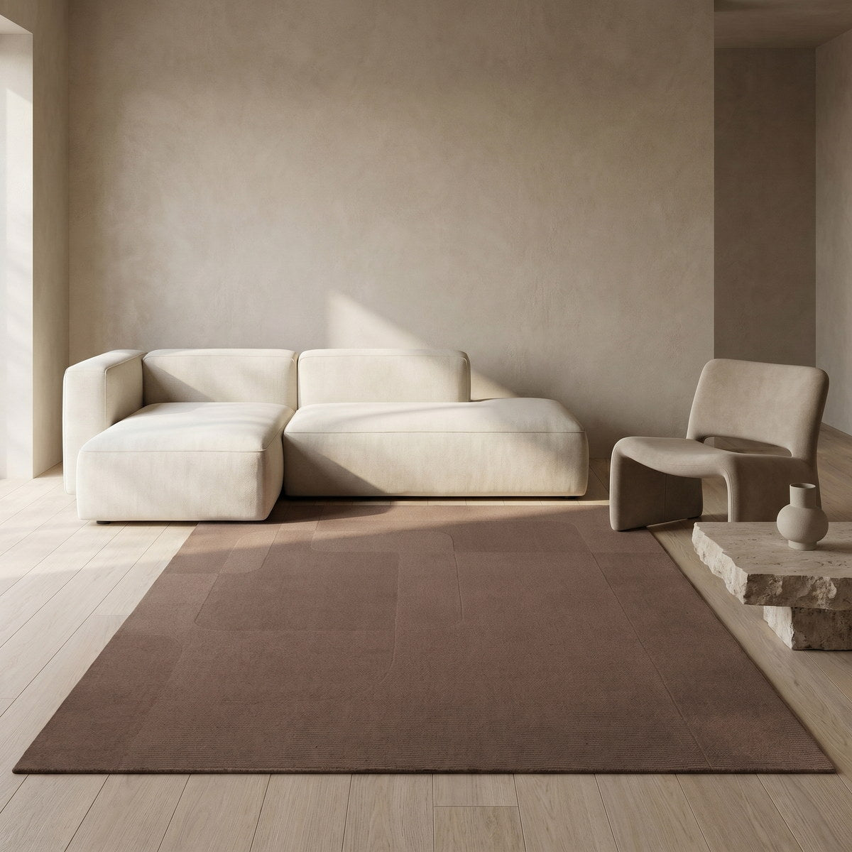 Tapis de salon en laine brun - Onda - ambiance salon 2