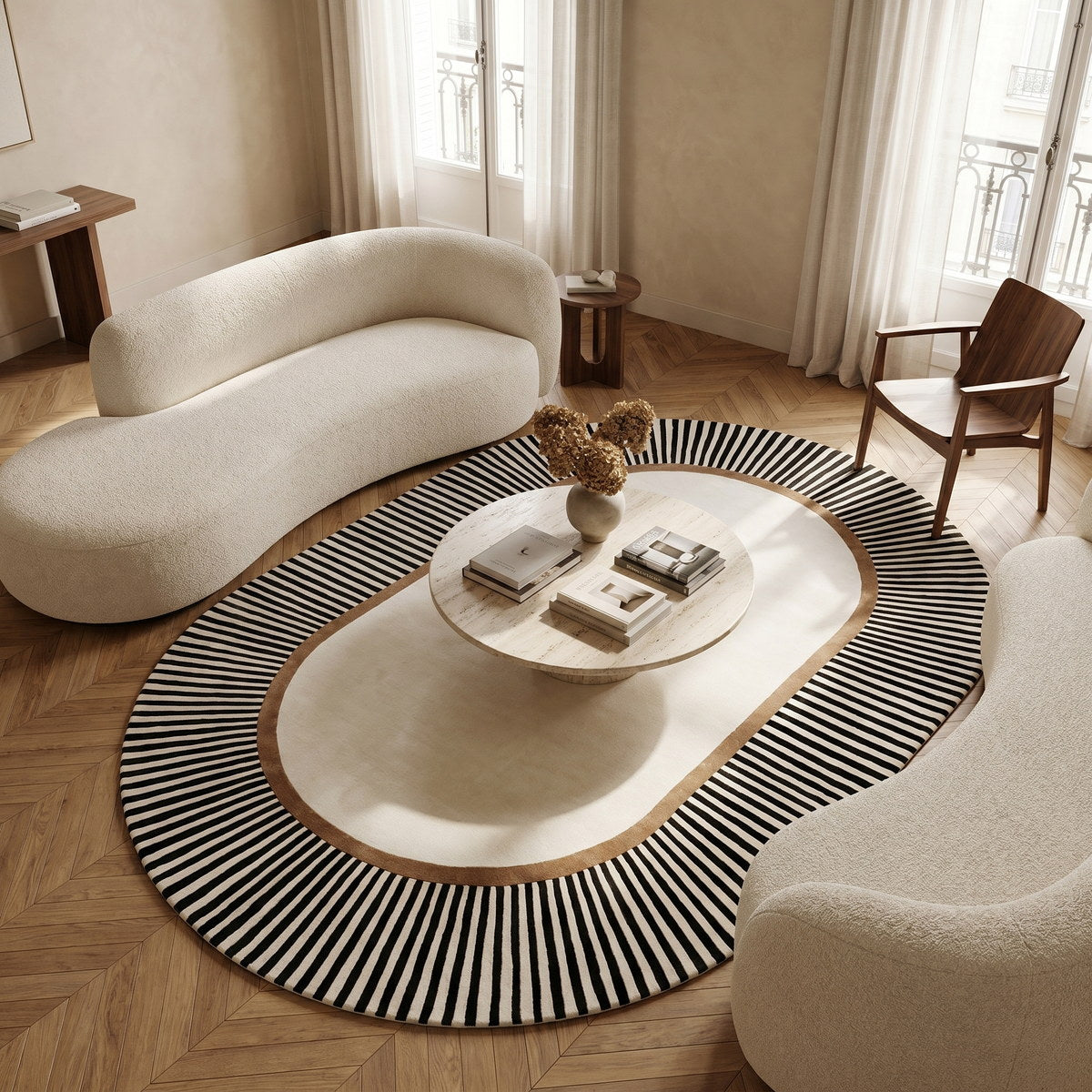 Tapis de salon en laine et viscose beige - Amalfi - ambiance salon 1