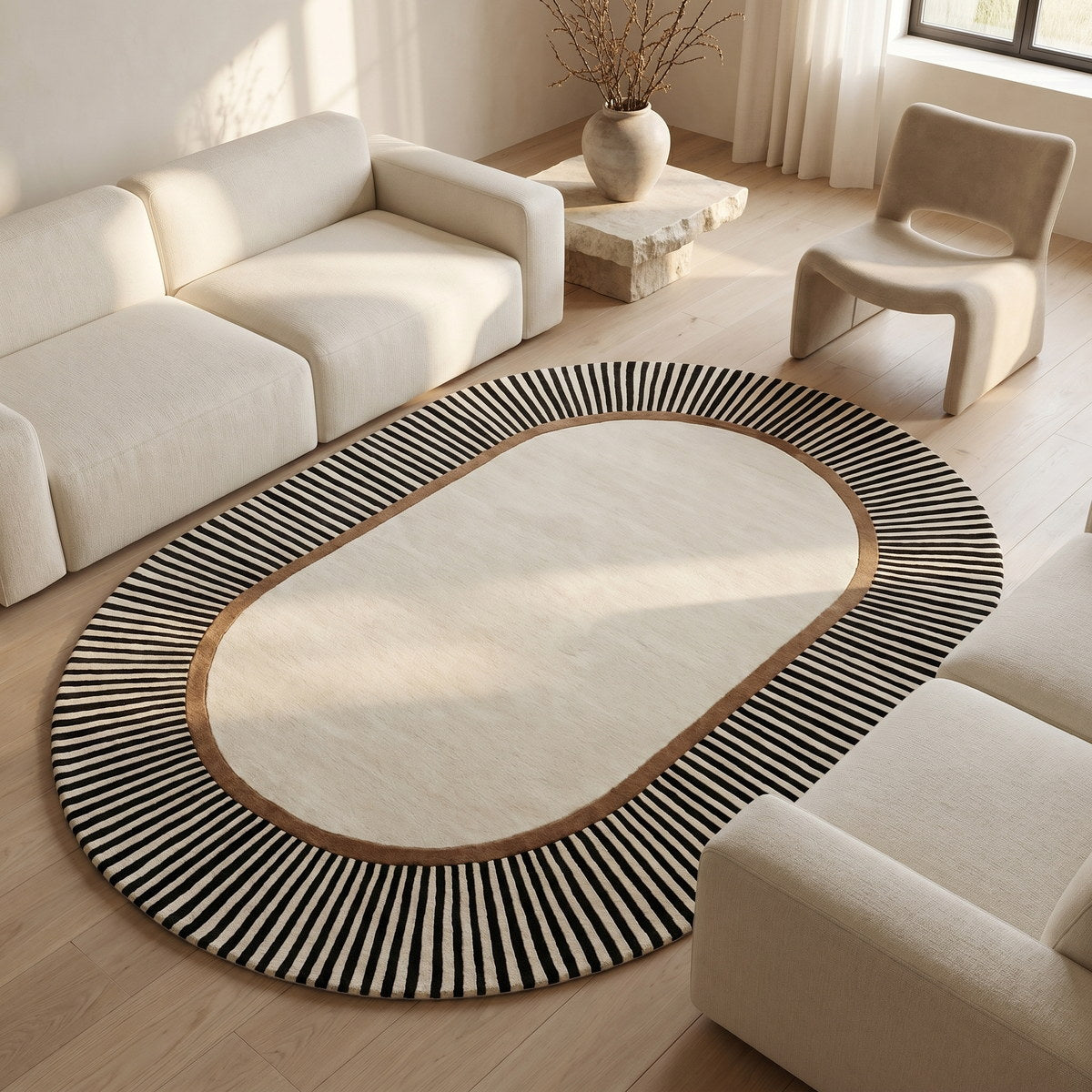 Tapis de salon en laine et viscose beige - Amalfi - ambiance salon 2