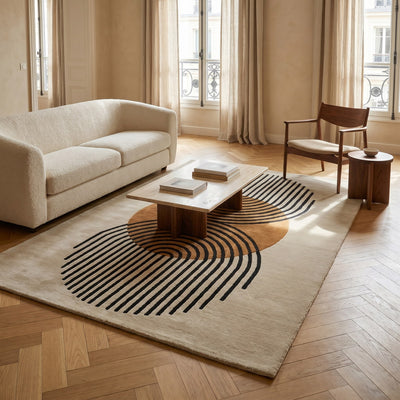 Tapis de salon en laine et viscose corail - Catania - ambiance salon 1