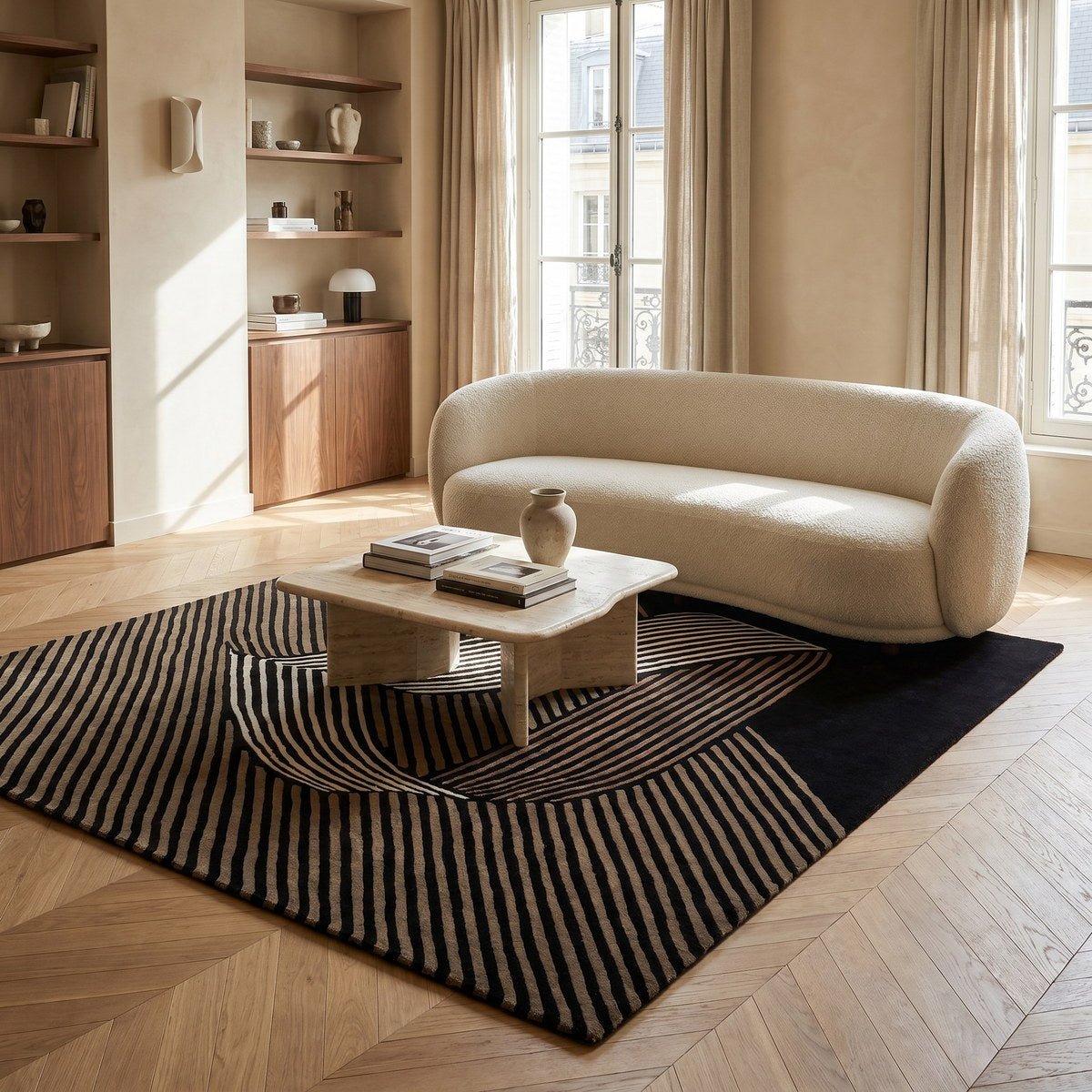 Tapis de salon en laine et viscose doré - Levanto - ambiance salon 1
