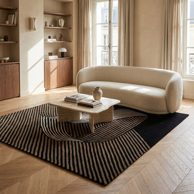 Tapis de salon en laine et viscose doré - Levanto - ambiance salon 1