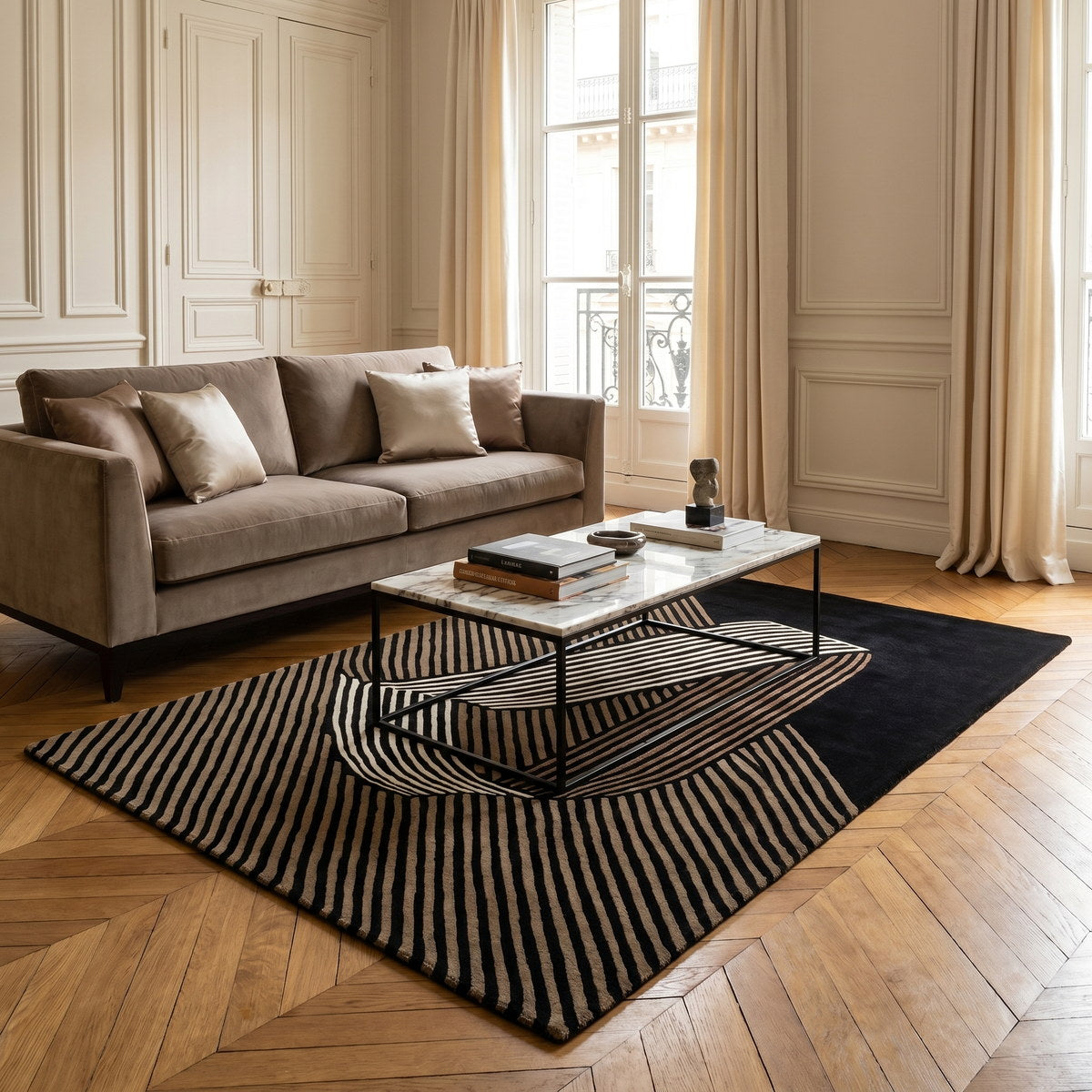 Tapis de salon en laine et viscose doré - Levanto - ambiance salon 3