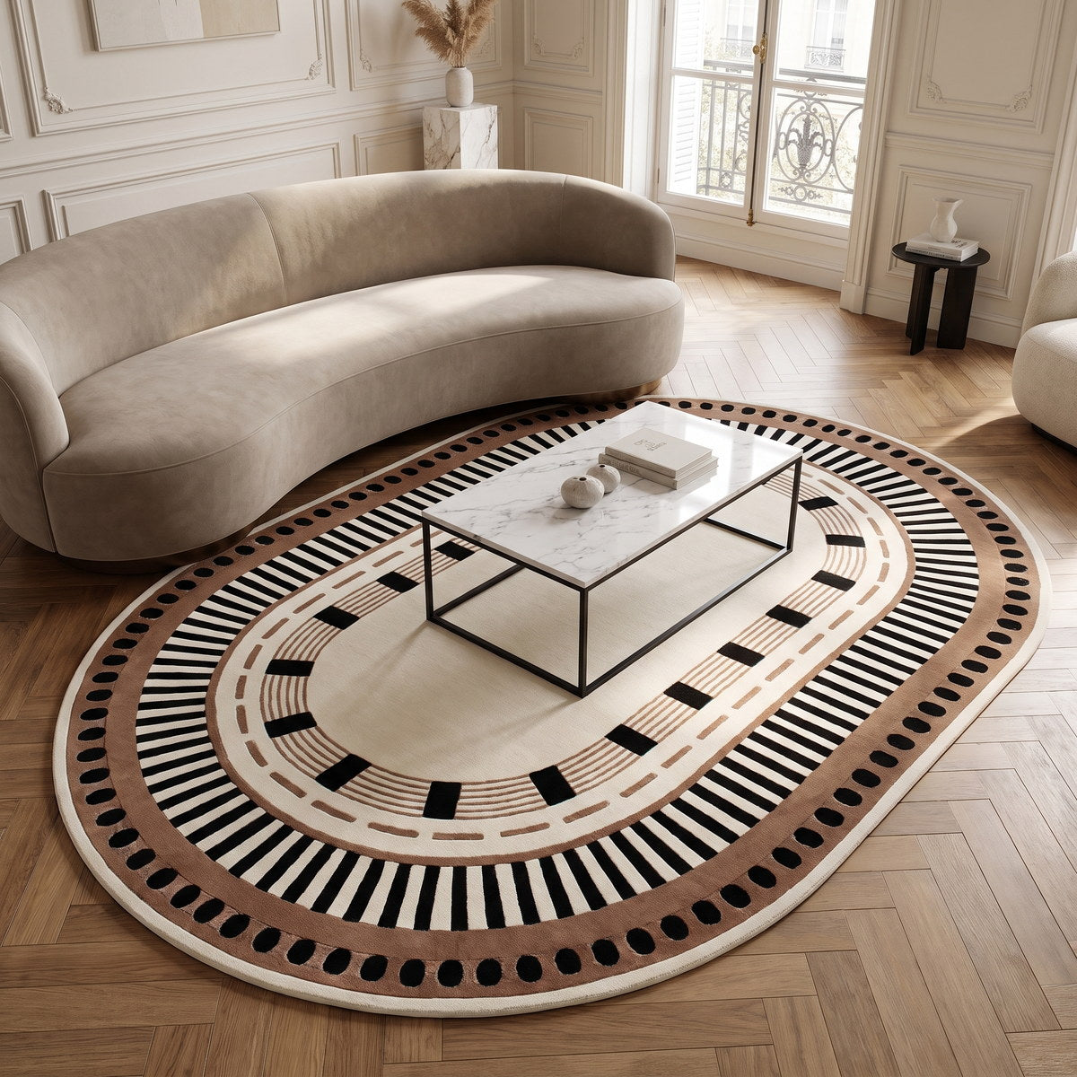 Tapis de salon en laine et viscose ivoire - Capua - ambiance salon 3