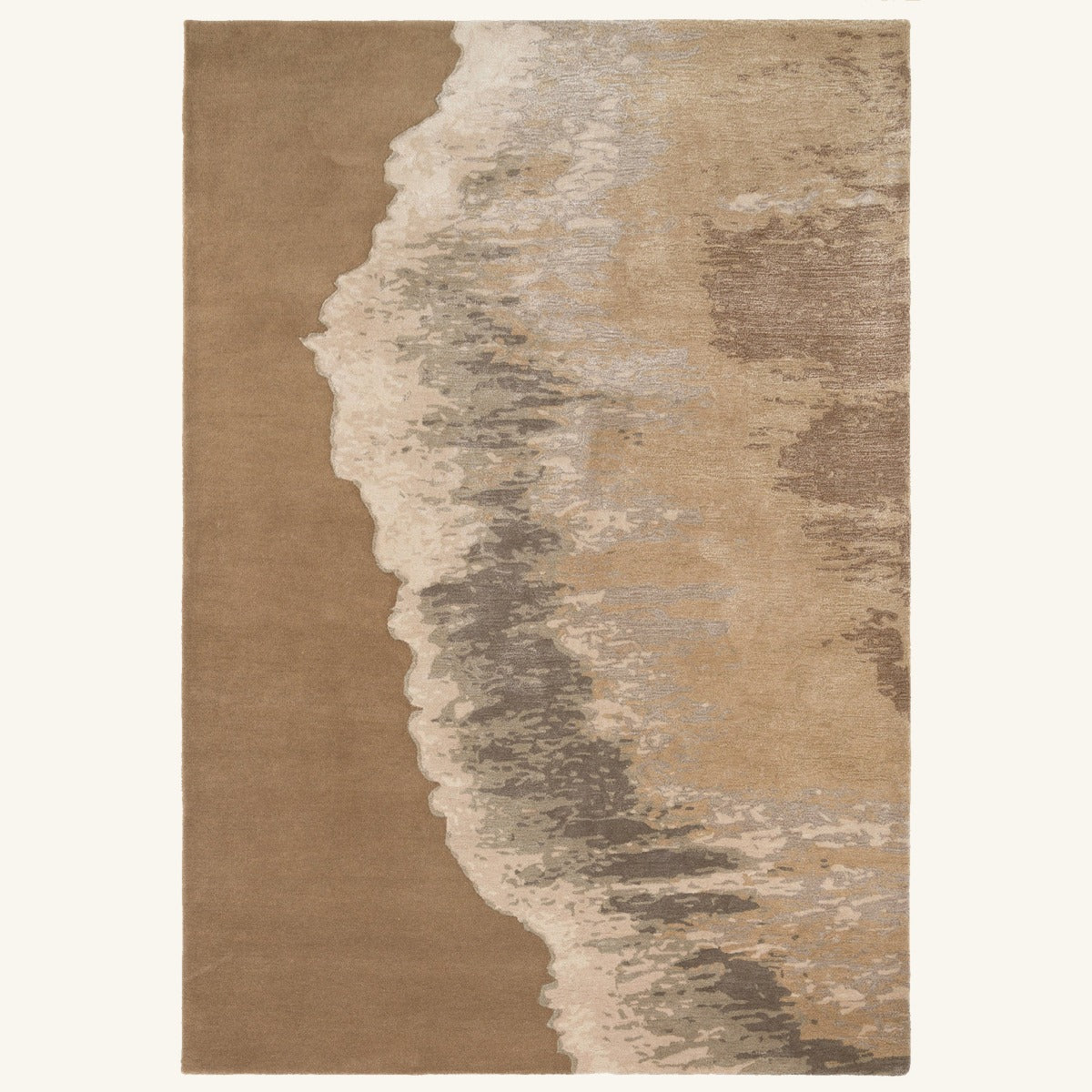 Tapis de salon en laine et viscose naturel - Todi - fond #F9F6F0 détouré