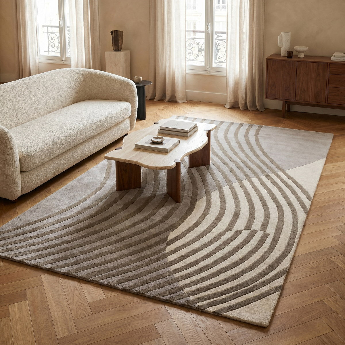 Tapis de salon en laine et viscose naturelles - Chieti - ambiance salon 1