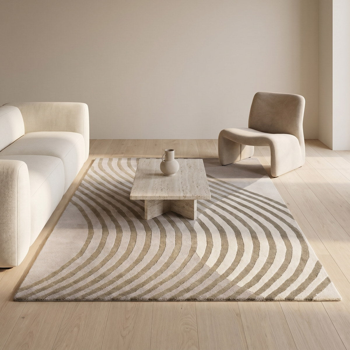 Tapis de salon en laine et viscose naturelles - Chieti - ambiance salon 2