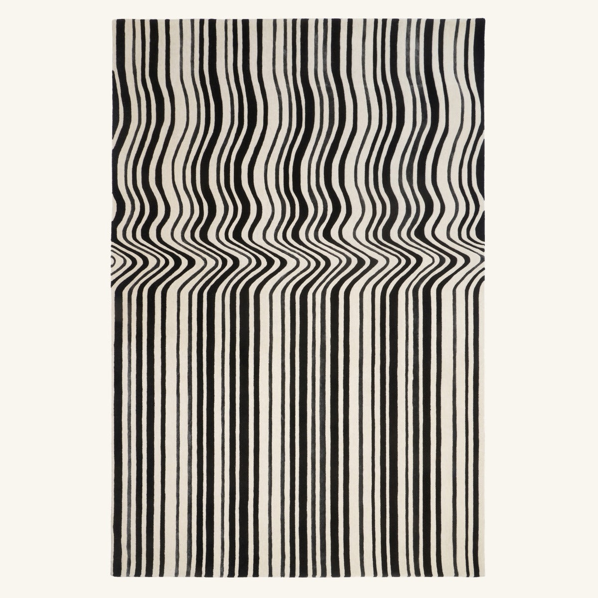 Tapis de salon en laine et viscose noir - Garda - fond #F9F6F0 détouré