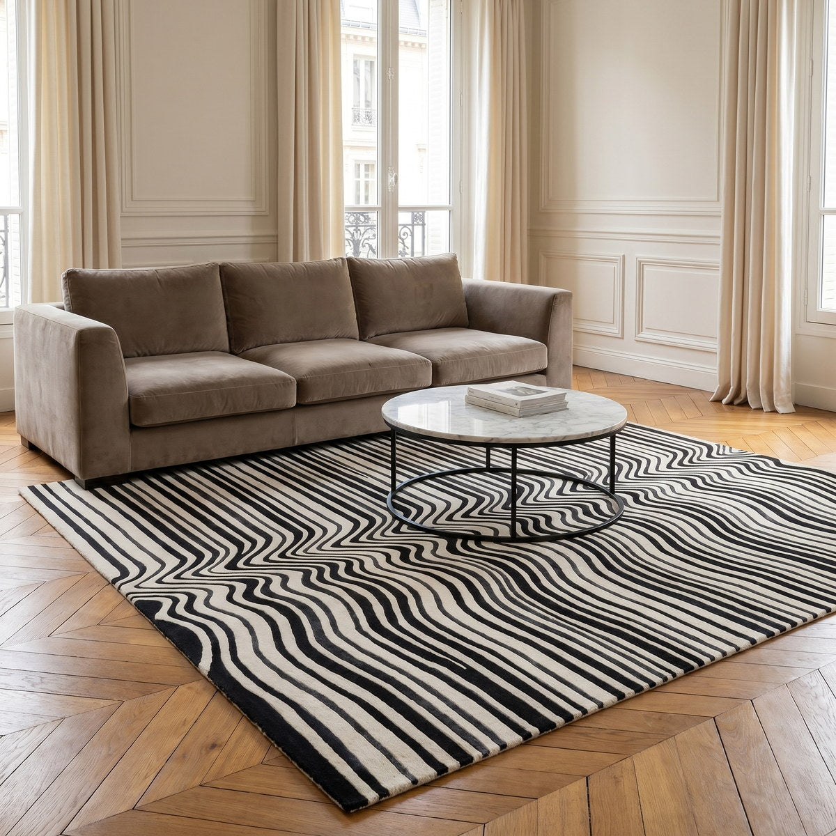 Tapis de salon en laine et viscose noir - Garda - ambiance salon 3