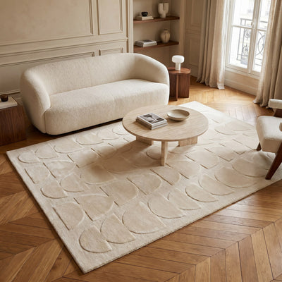 Tapis de salon en laine et viscose sable - Ancona - ambiance salon 1