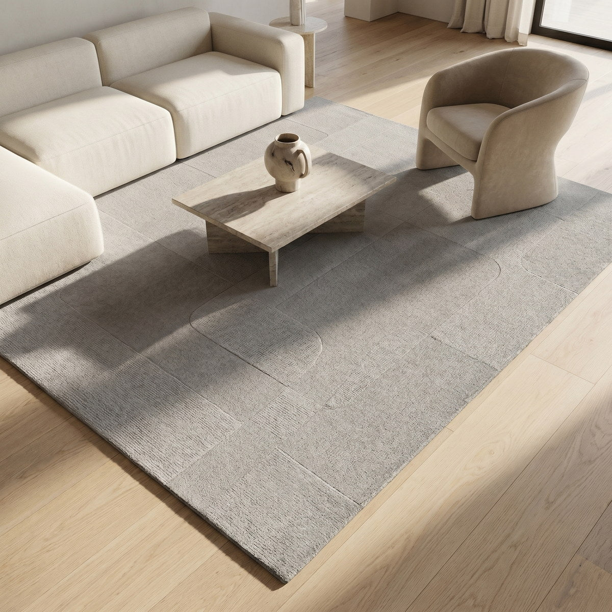 Tapis de salon en laine gris - Perla - ambiance salon 2