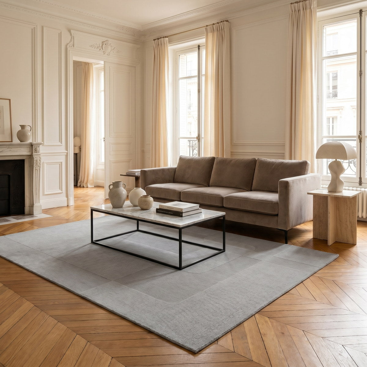 Tapis de salon en laine gris - Perla - ambiance salon 3