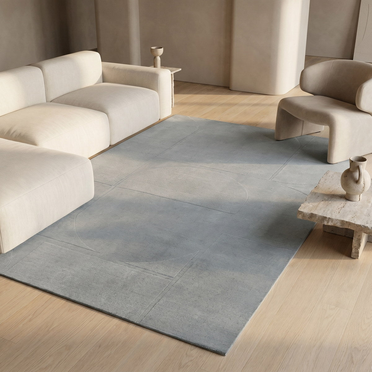 Tapis de salon en laine gris - Ravello - ambiance salon 2