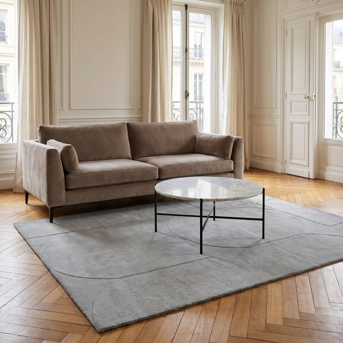 Tapis de salon en laine gris - Ravello - ambiance salon 3