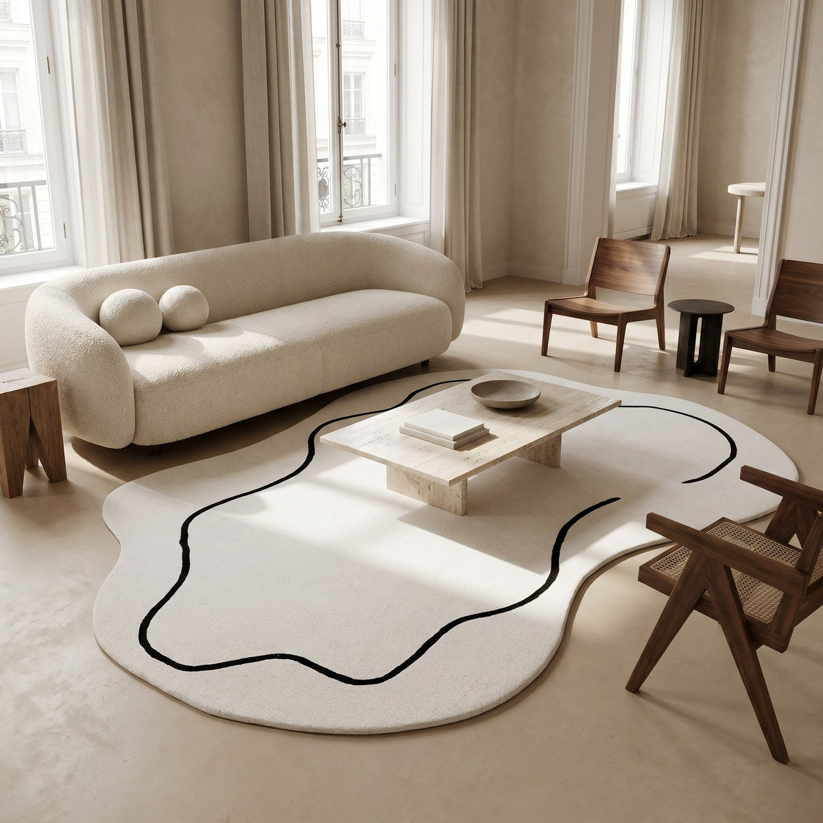 Tapis de salon en laine ivoire - Bellagio - ambiance salon 1