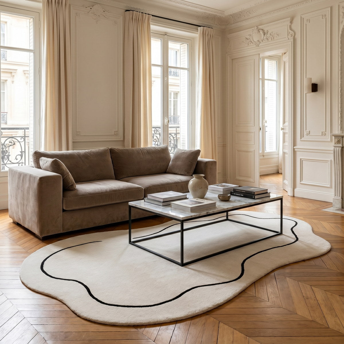 Tapis de salon en laine ivoire - Bellagio - ambiance salon 3