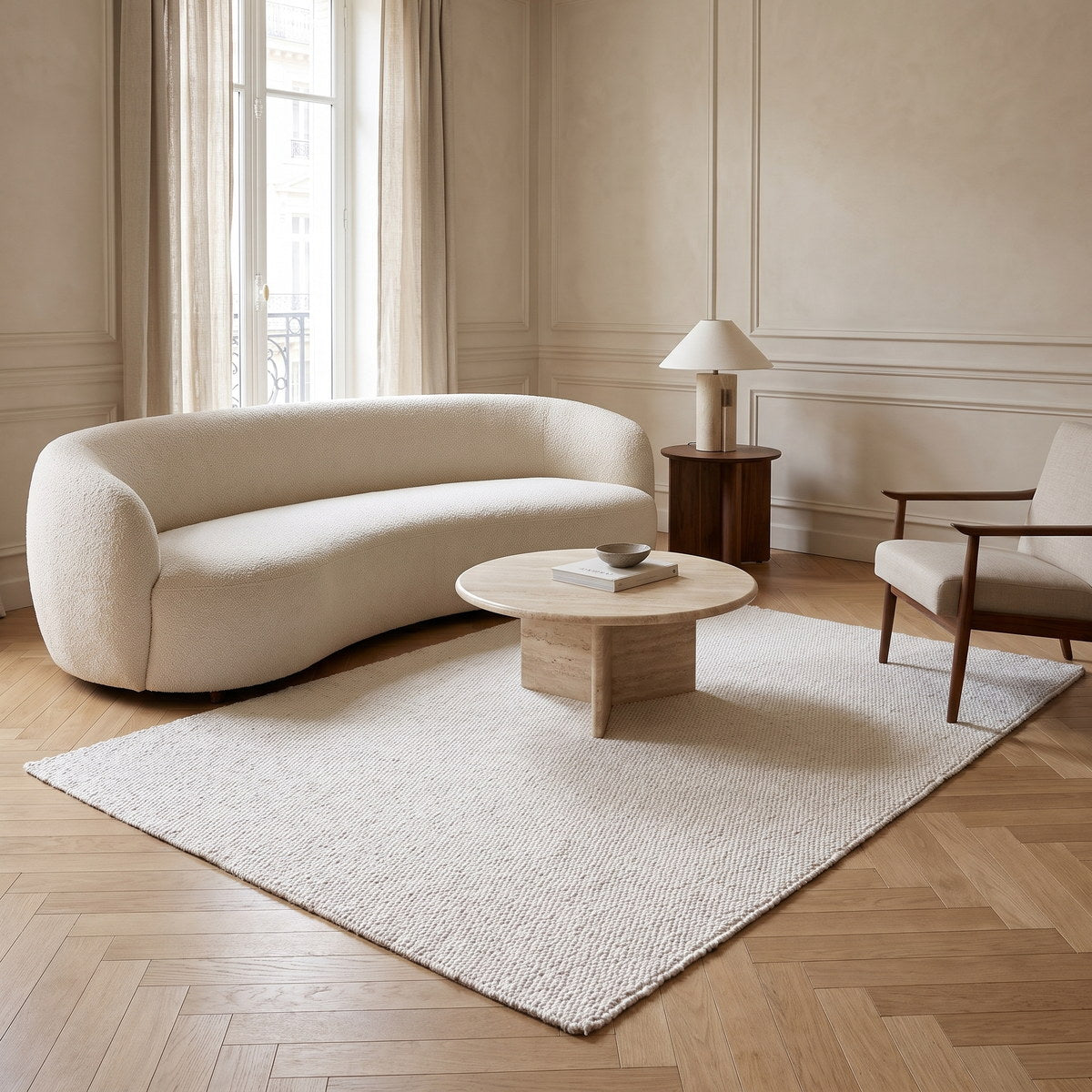 Tapis de salon en laine ivoire - Serena - ambiance salon 1