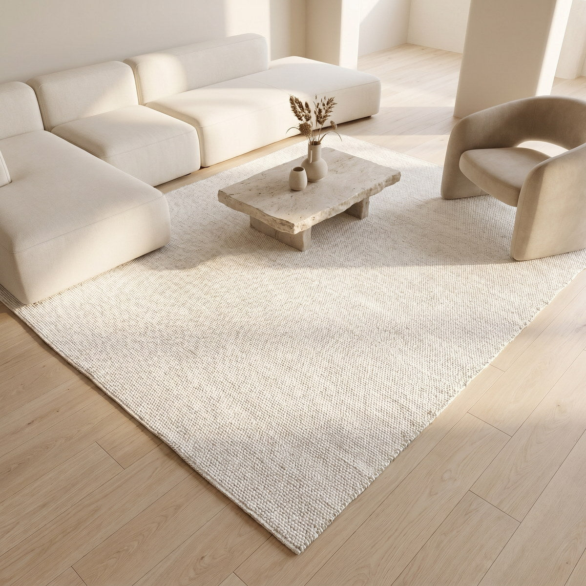 Tapis de salon en laine ivoire - Serena - ambiance salon 2