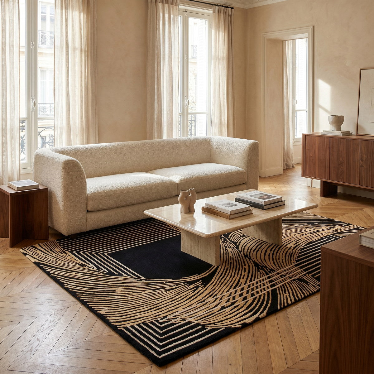 Tapis de salon en laine naturel - Dalia - ambiance salon 1