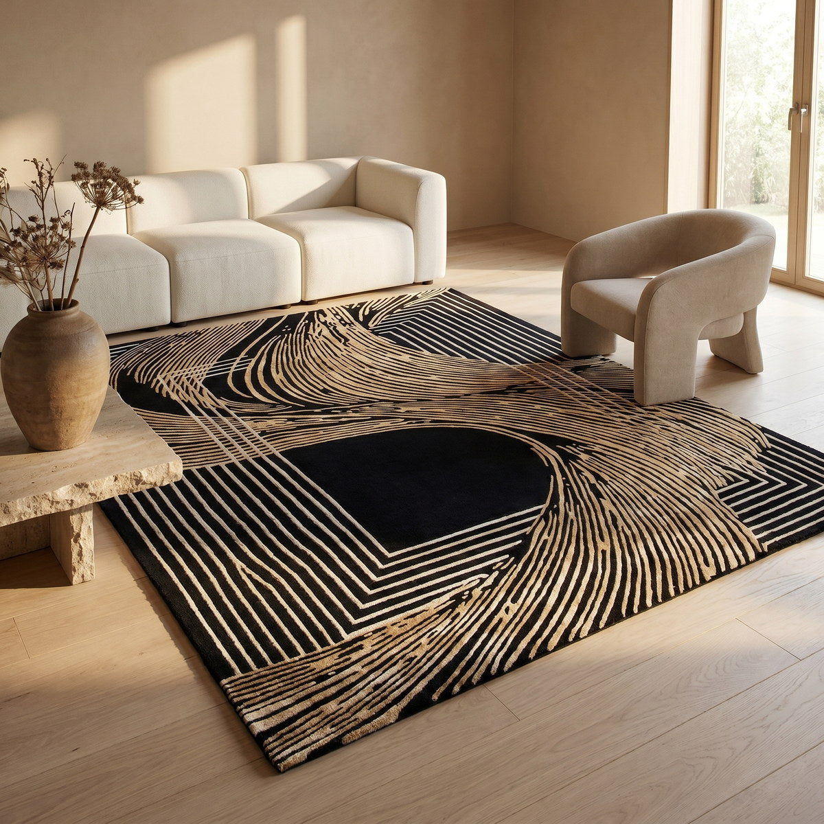 Tapis de salon en laine naturel - Dalia - ambiance salon 2