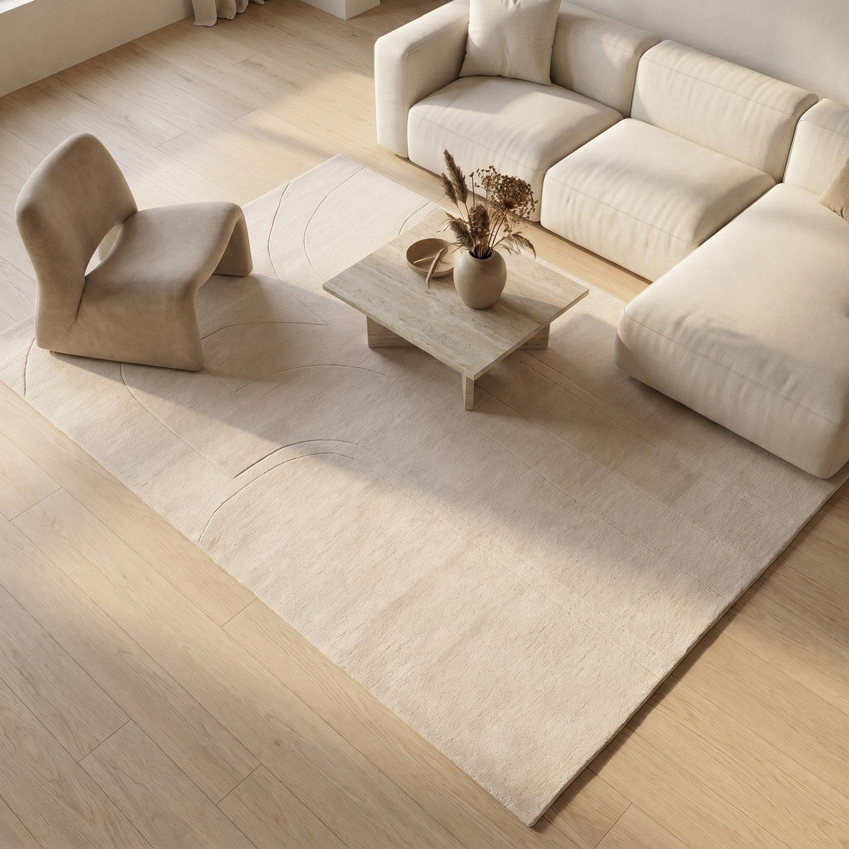 Tapis de salon en laine naturel - Benevento - ambiance salon 2