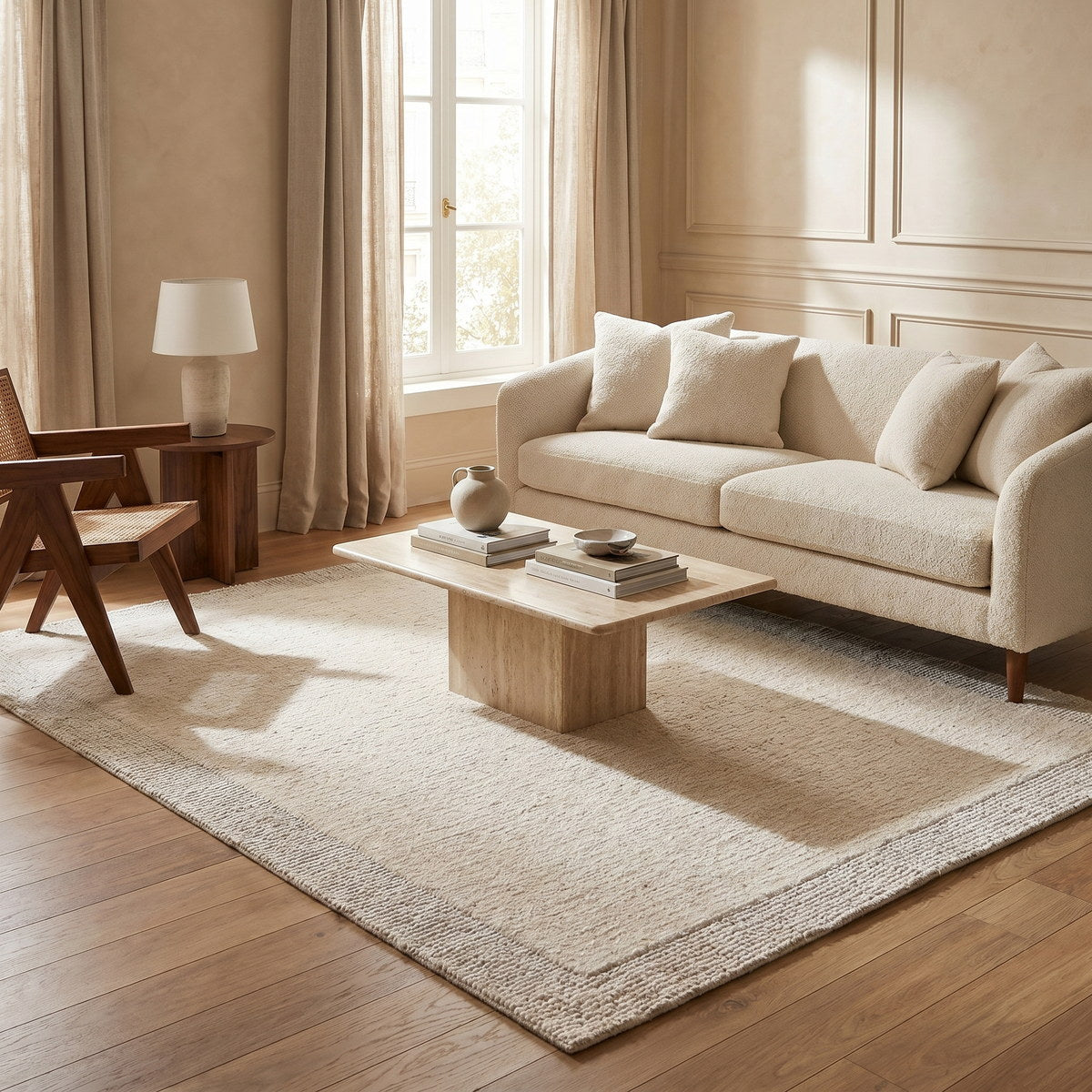 Tapis de salon en laine naturel - Stella - ambiance salon 1