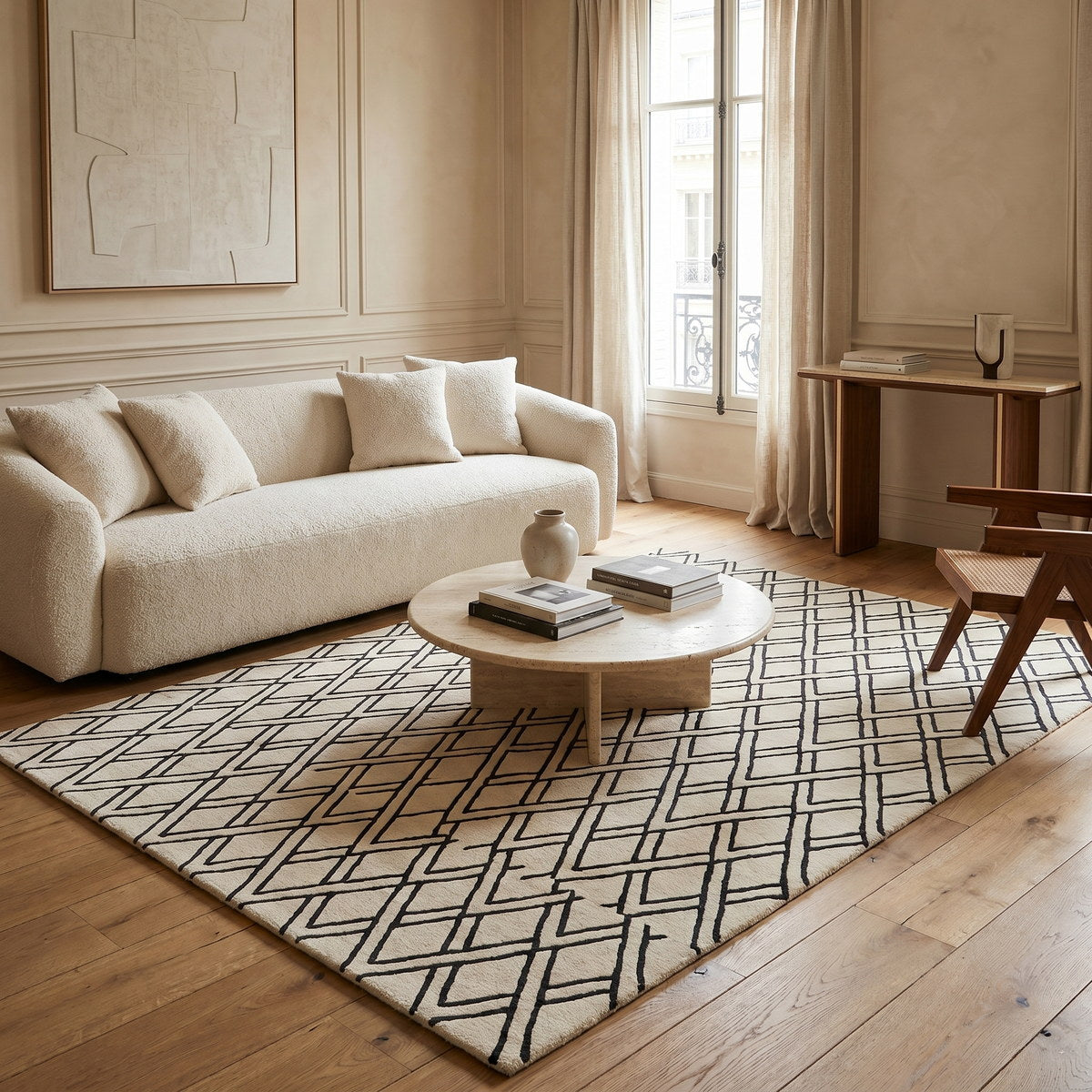 Tapis de salon en laine noir - Isola - ambiance salon 1