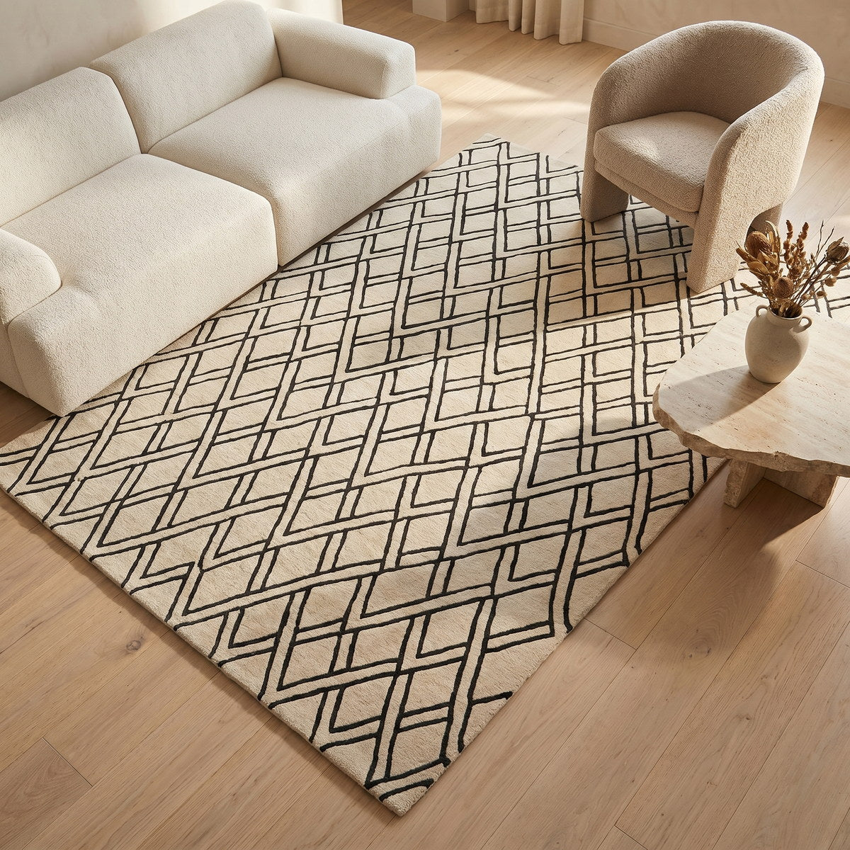 Tapis de salon en laine noir - Isola - ambiance salon 2