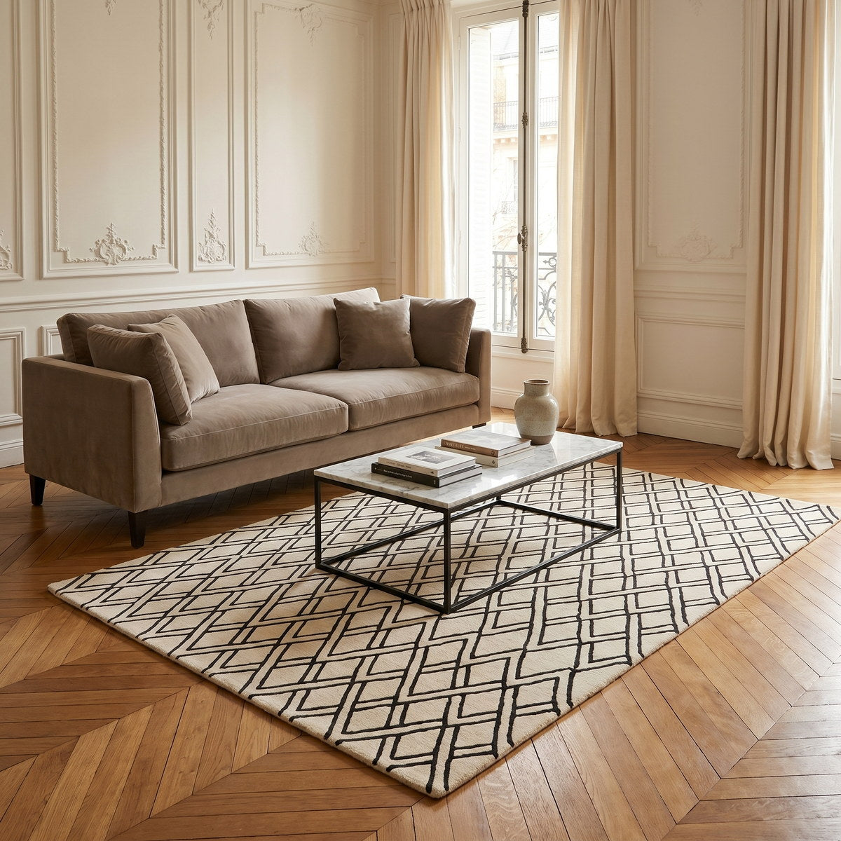 Tapis de salon en laine noir - Isola - ambiance salon 3