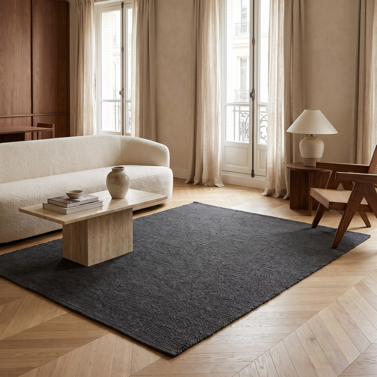 Tapis de salon en laine onyx - Trapani - ambiance salon 1