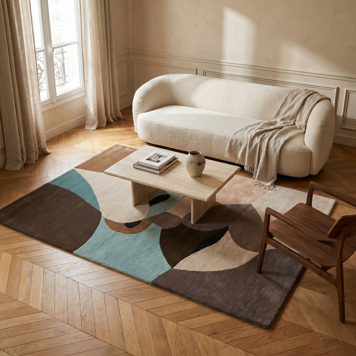 Tapis de salon en laine pastel - Foligno - ambiance salon 1