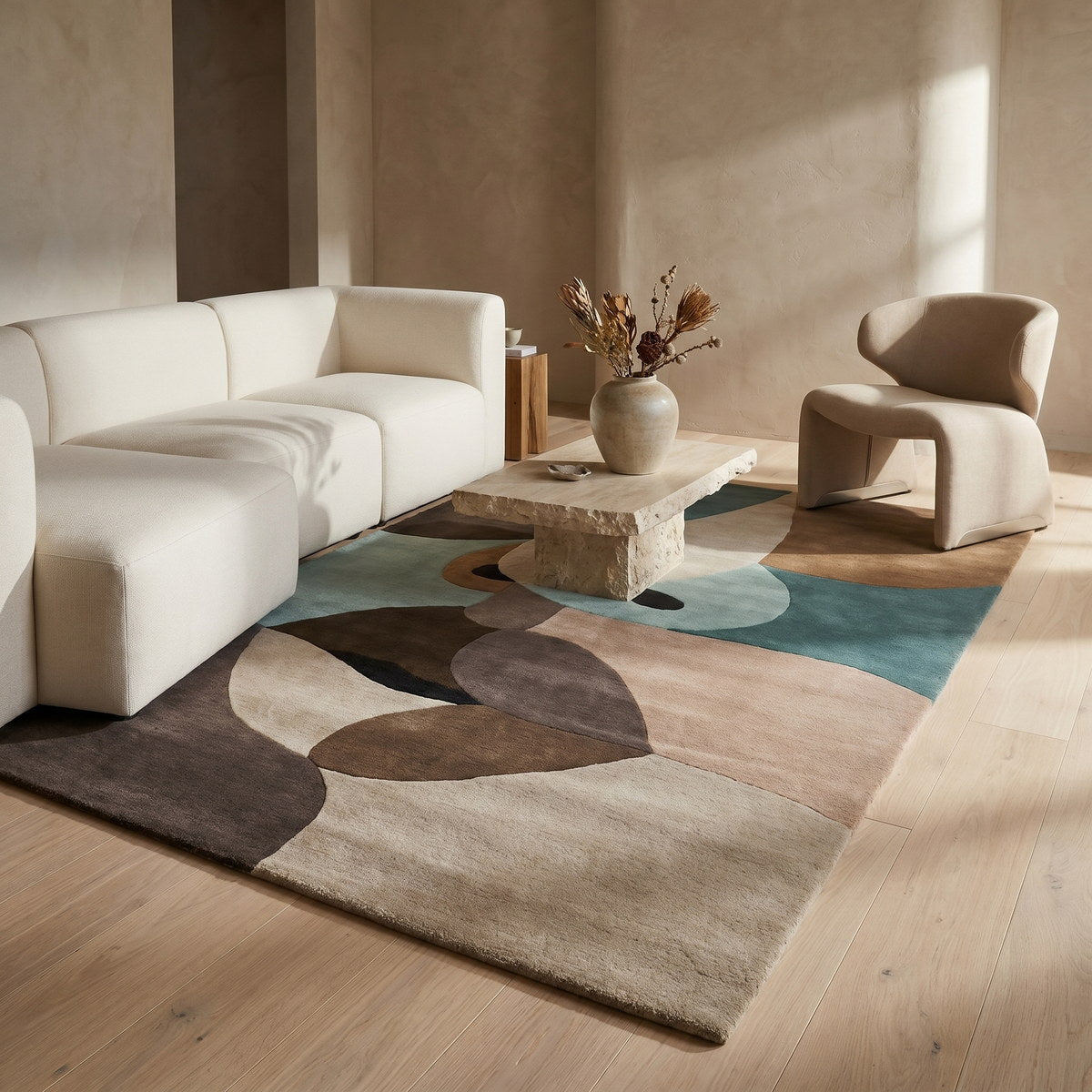 Tapis de salon en laine pastel - Foligno - ambiance salon 2