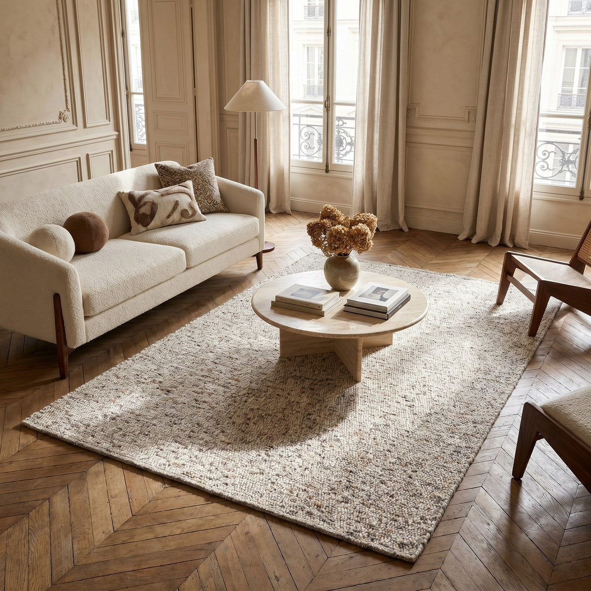 Tapis de salon en laine sable - Pienza - ambiance salon 1