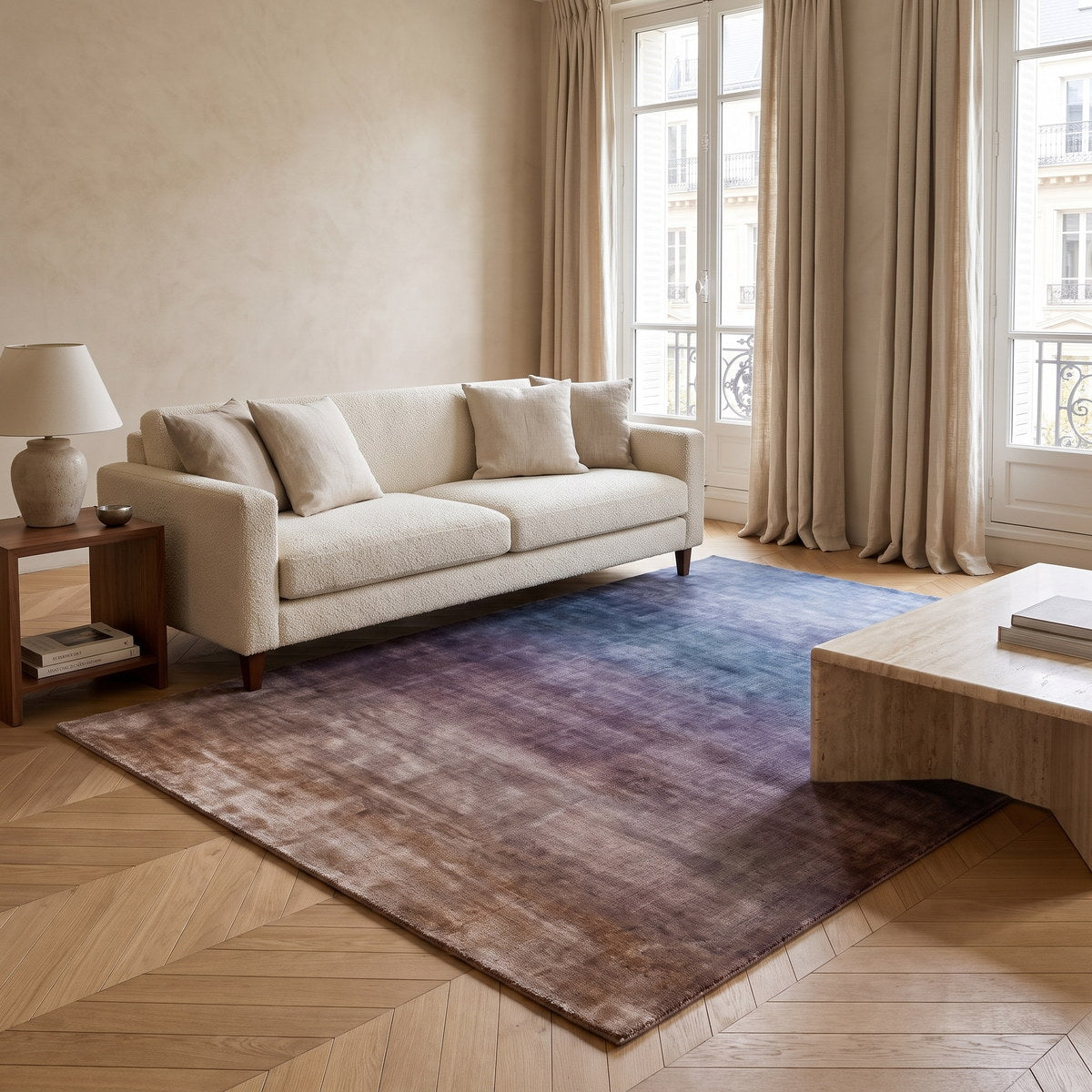 Tapis design en tencel cuivré - Ragusa - ambiance salon 1