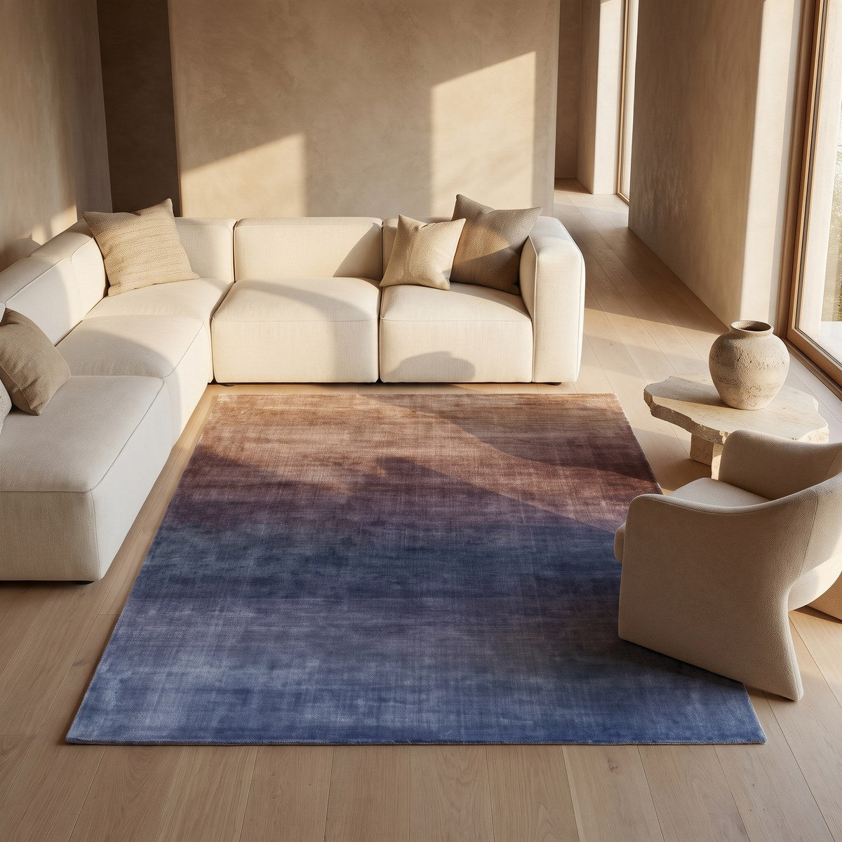 Tapis design en tencel cuivré - Ragusa - ambiance salon 2