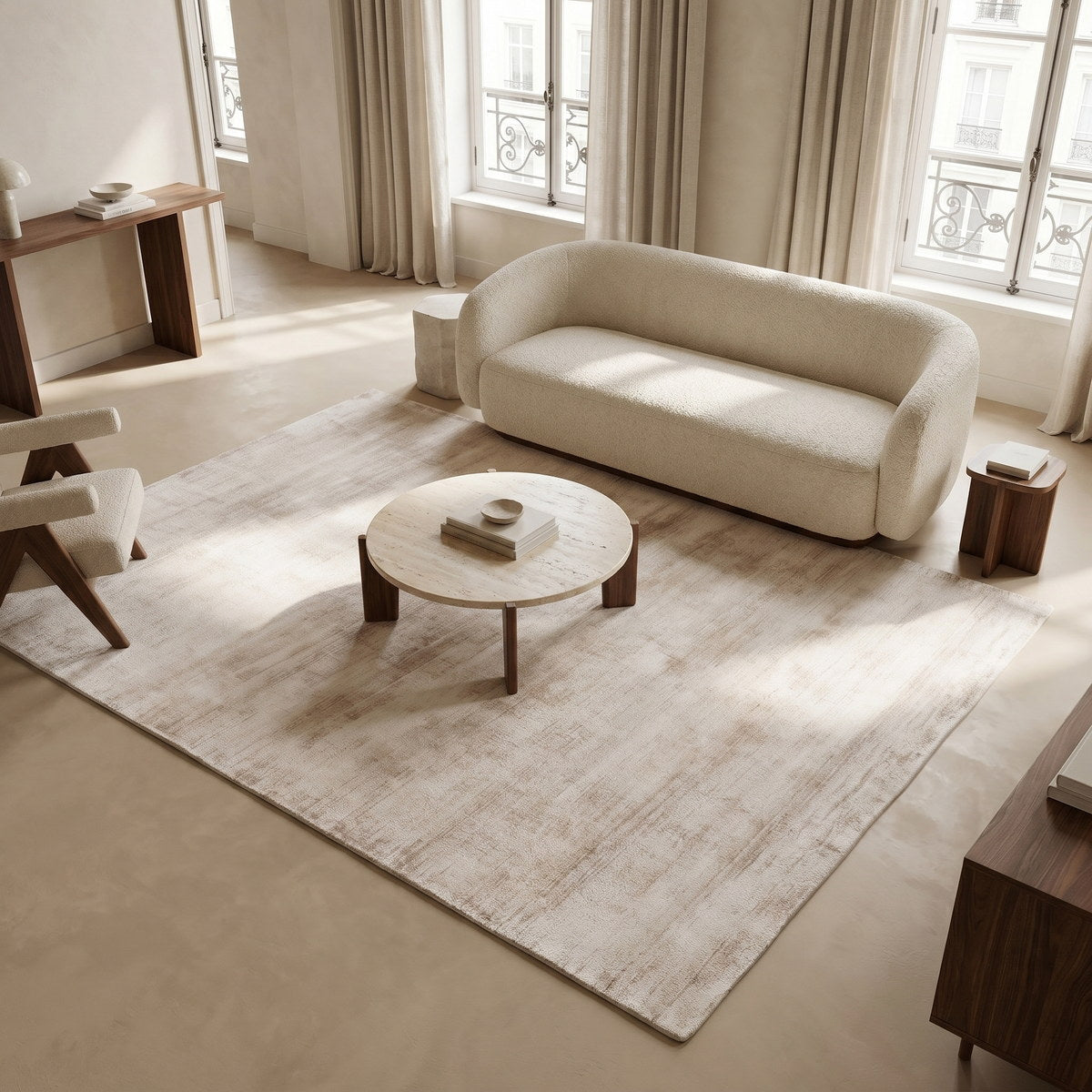 Tapis design en viscose argenté - Perugia - ambiance salon 1