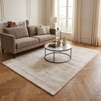 Tapis design en viscose argenté - Perugia - ambiance salon 3
