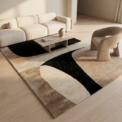 Tapis design en viscose beige - Prato - ambiance salon 2