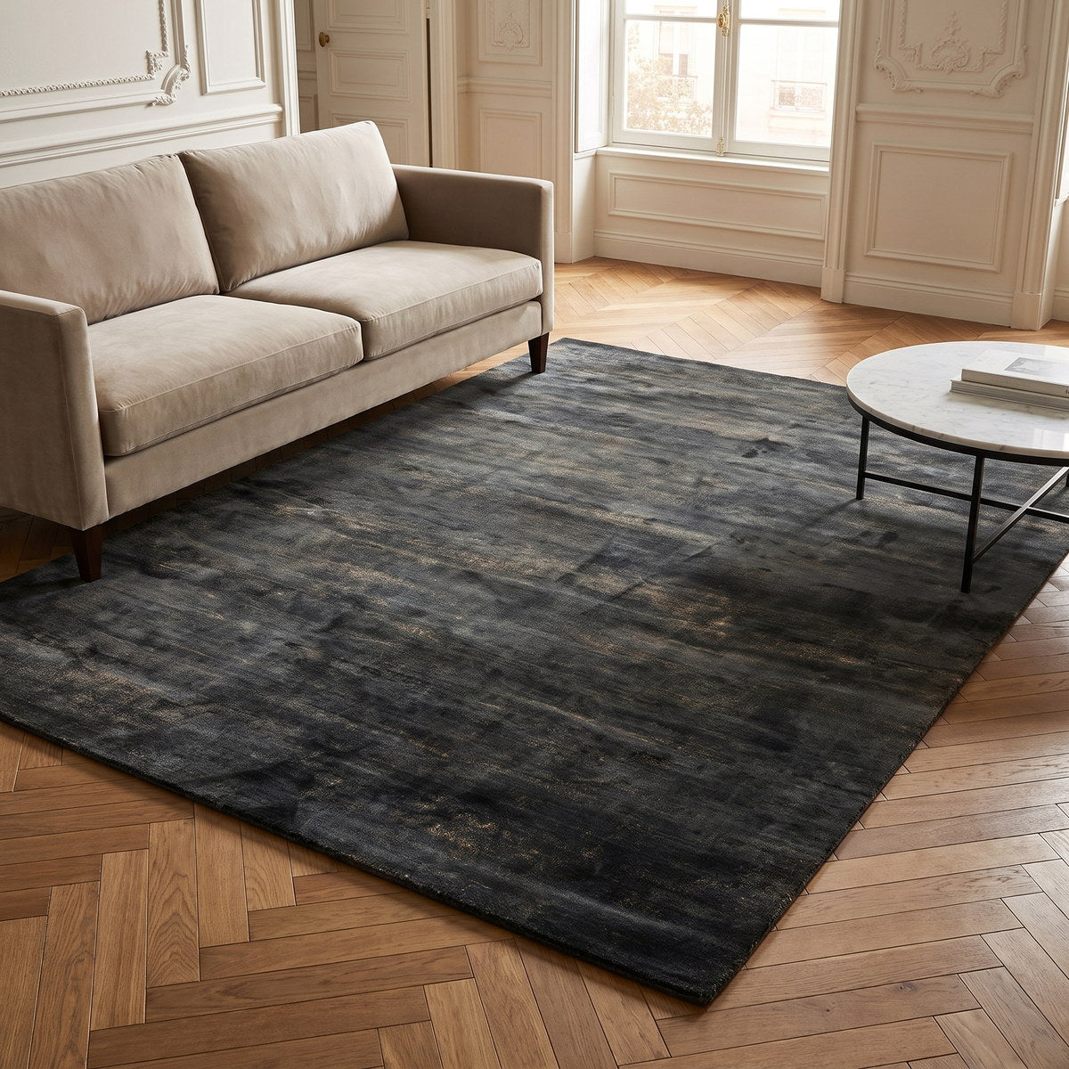 Tapis design en viscose bleu - Agrigento - ambiance salon 3