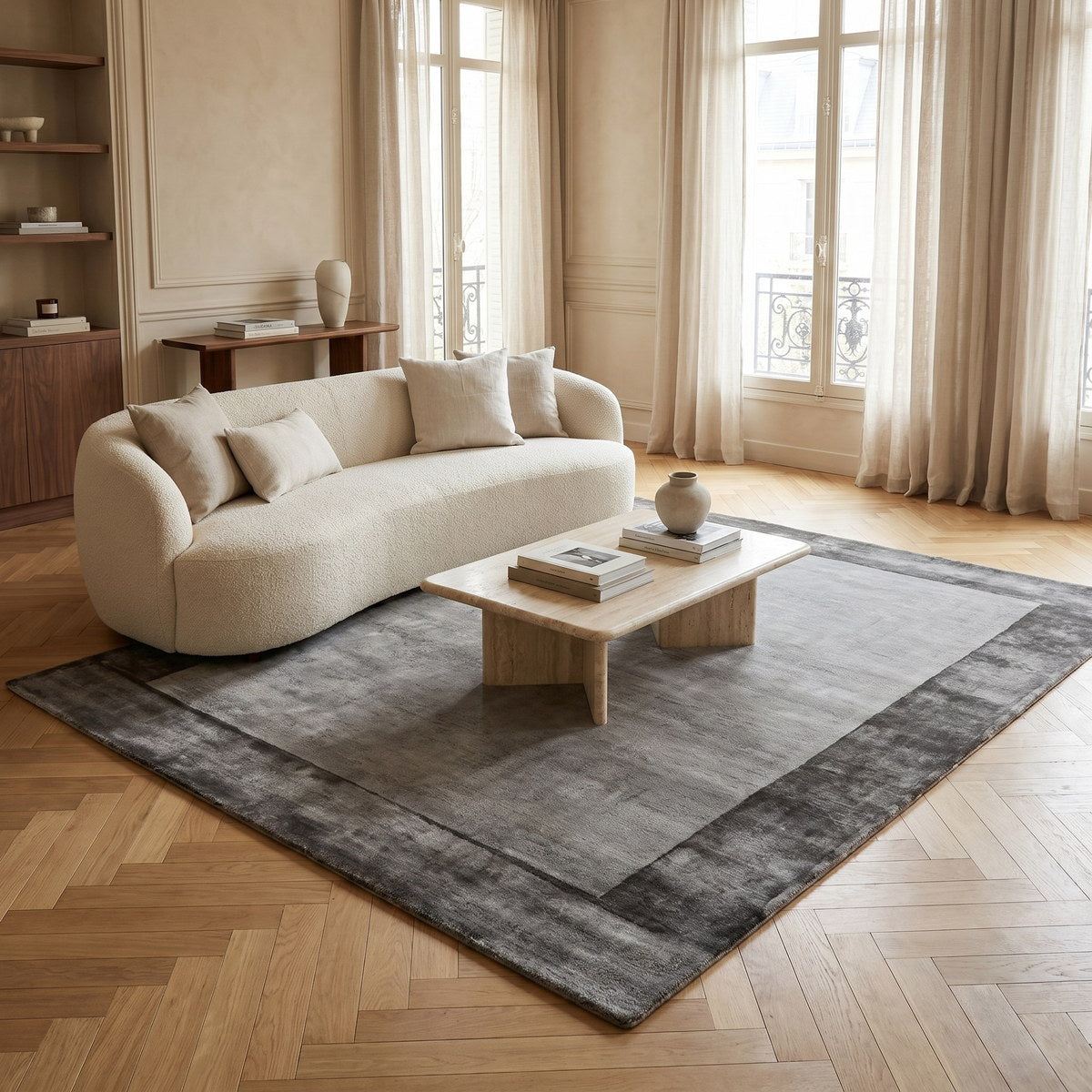 Tapis design en viscose gris - Aurelia - ambiance salon 1