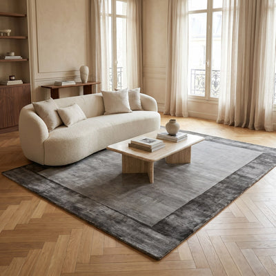 Tapis design en viscose gris - Aurelia - ambiance salon 1