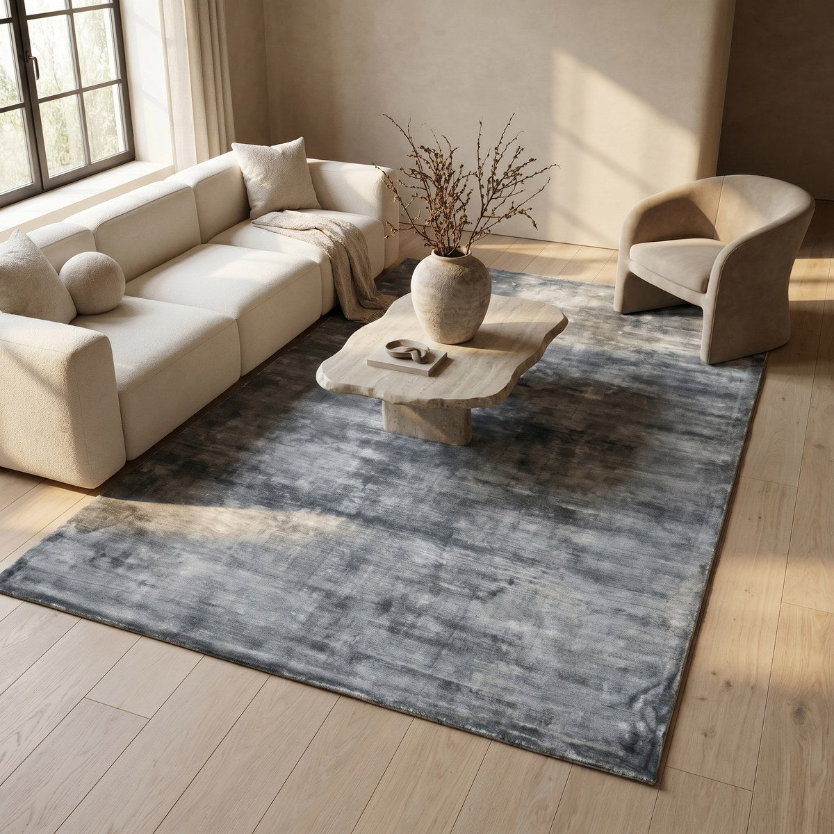 Tapis design en viscose gris - Campobasso - ambiance salon 2