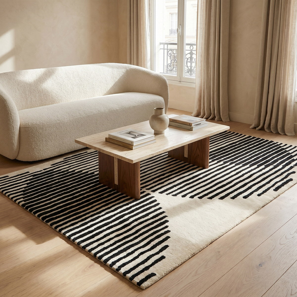 Tapis design en viscose ivoire - Jolie - ambiance salon 1