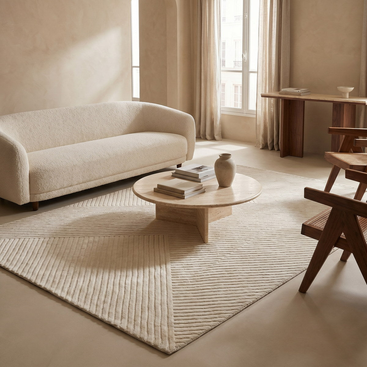 Tapis design en viscose ivoire - Gubbio - ambiance salon 1