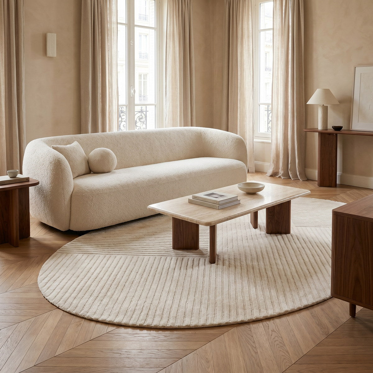Tapis design en viscose ivoire - Fermo - ambiance salon 1
